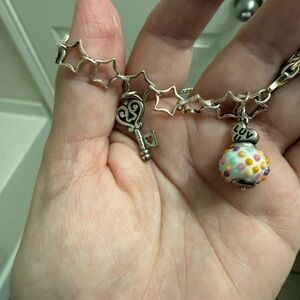 James Avery Silver Star Bracelet with Retired  Heart Glass Bead and heart key